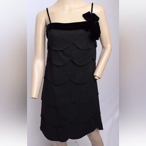 VTG 60's Lee Jordan Black Tiered Velvet Bow Trim Cocktail Party Prom Mini Dress